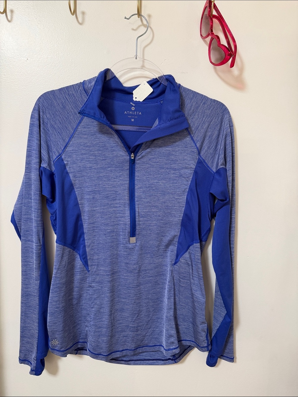 Athleta Royal Blue Space-Dyed Half-Zip Long Sleeve Top